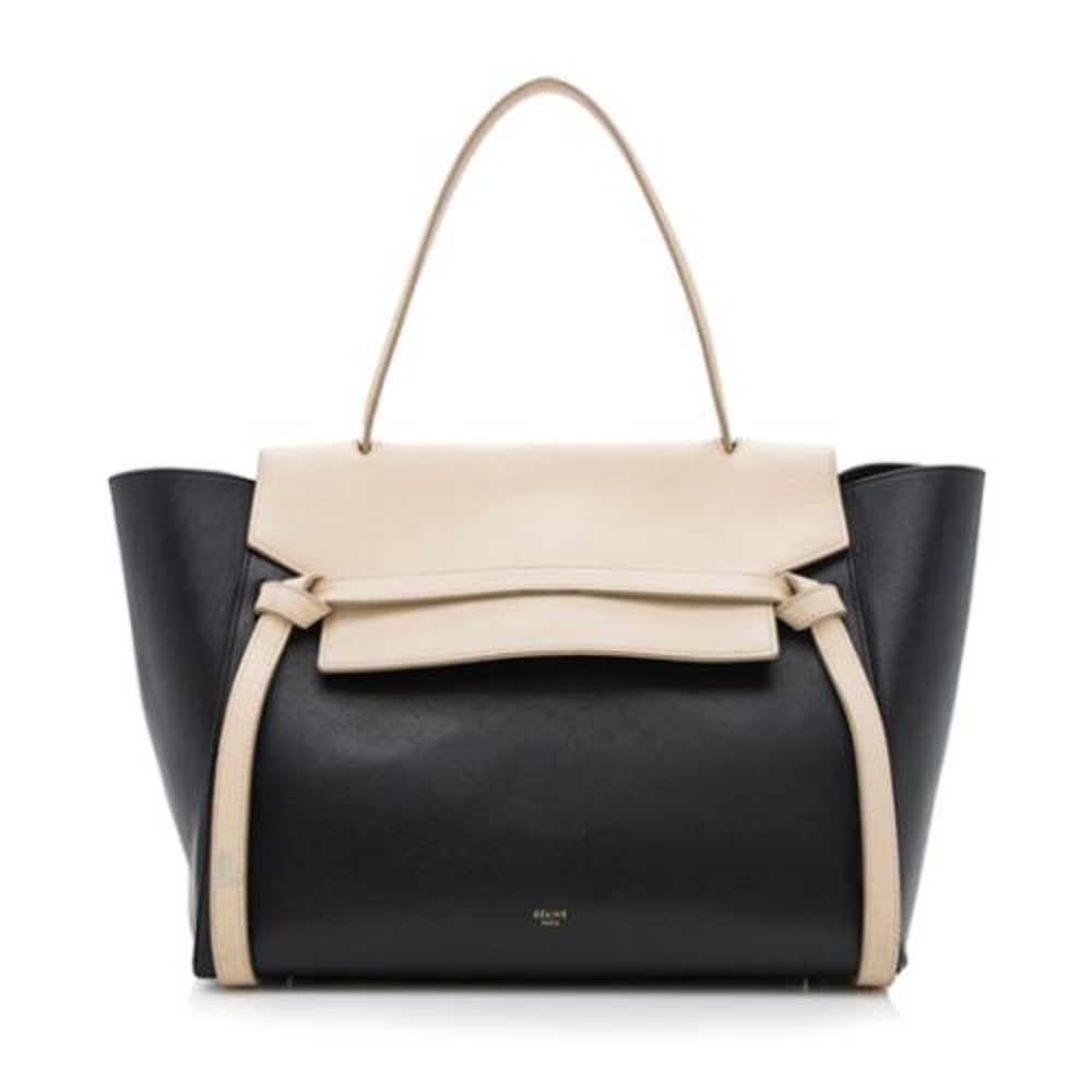 SOLD Céline Small Black & Beige Calfskin Belt Tote - Picture 1 of 8